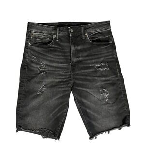 American Eagle Outfitters Slim Straight Distressed Black Denim Shorts Men's 31